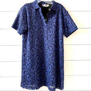 MSGM Blue Lace Collared Shift Dress